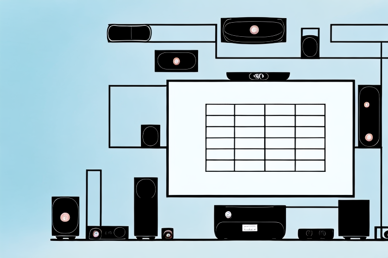 A home theater system with a comparison chart