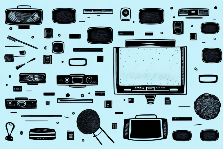 A tv mounted on a ceiling with all the necessary tools and equipment