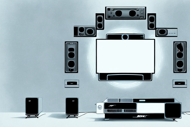 A bose cinemate home theater system with a control panel showing the bass adjustment