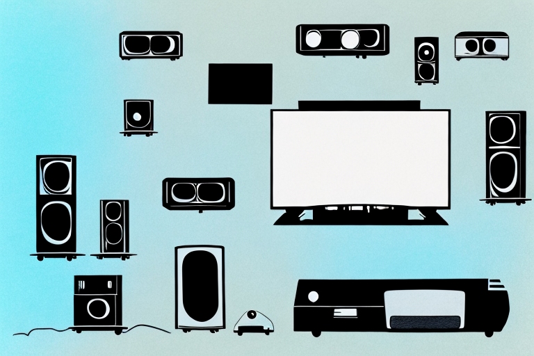 A home theater setup with a polaroid tv and sound system
