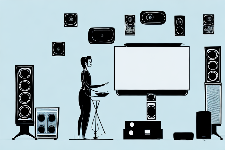 A home theater system with a person adjusting the settings