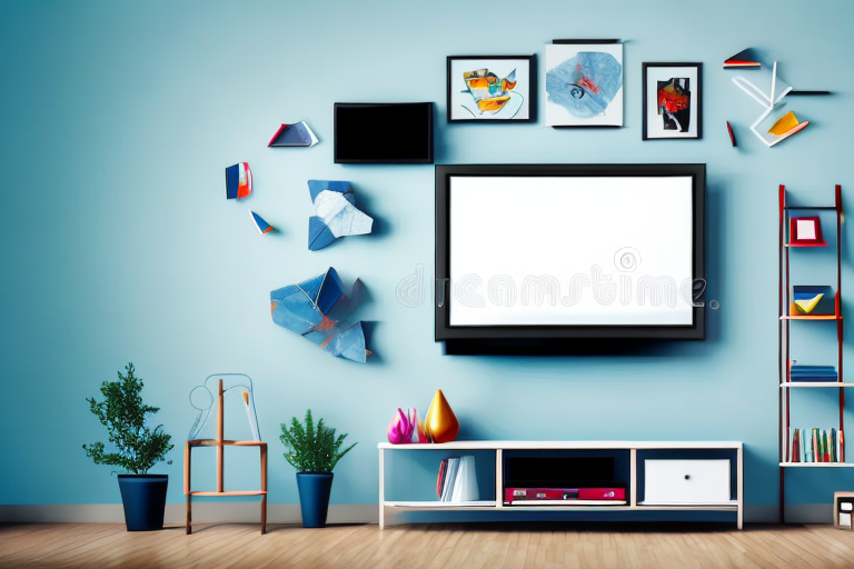A playroom with a tv mounted on the wall
