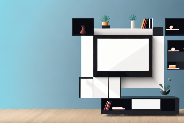 A wall-mounted tv cabinet with shelves and doors