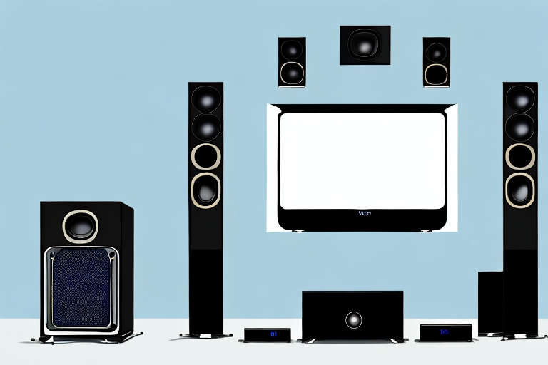 A vizio home theater sound system 5.1 with its components labeled