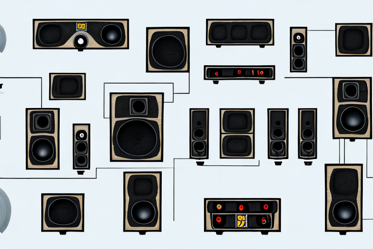 A home theater sound system with its components and wiring