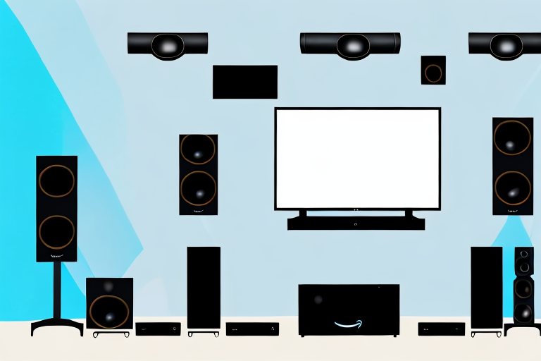 A home theater system with an amazon tv in the background