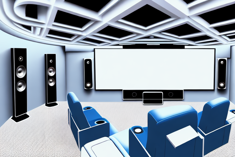 A home theater system being installed in a ceiling