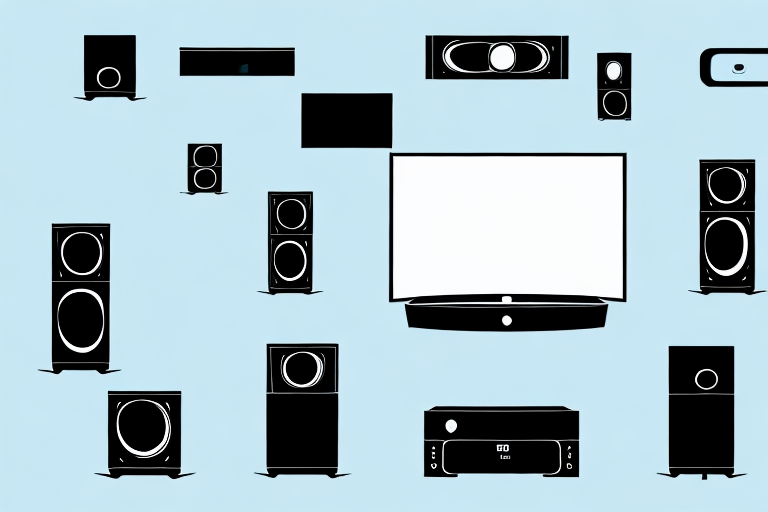 A home theater system with speakers and a television connected wirelessly