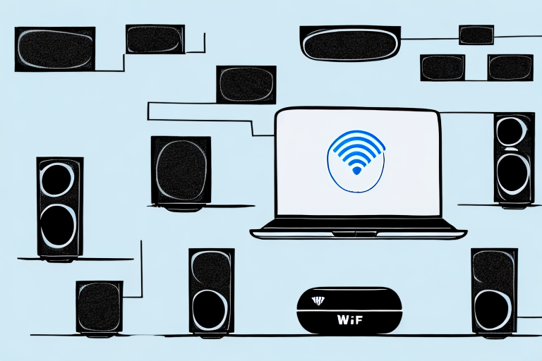 A home theater system connected to a laptop via a wifi connection