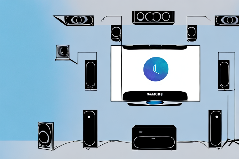 A samsung home theater system 5.1ch with a connected device sharing the screen