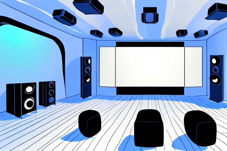 A home theater system with a projector set up in a room