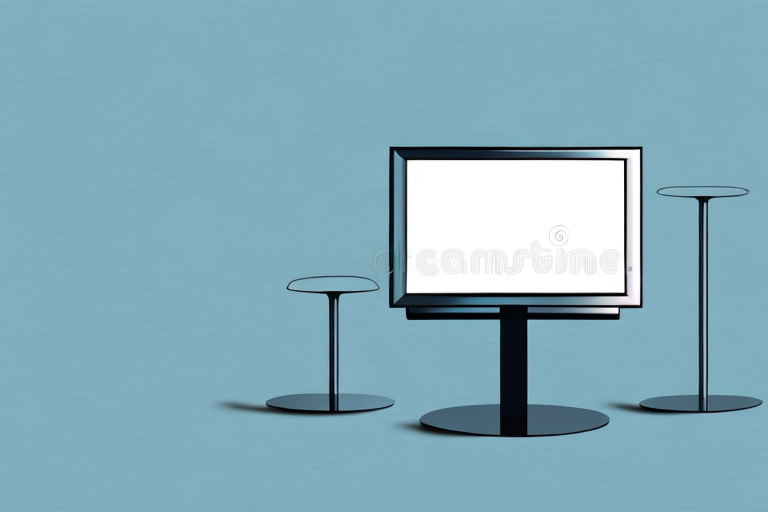 A glass stand with a tv mounted on it