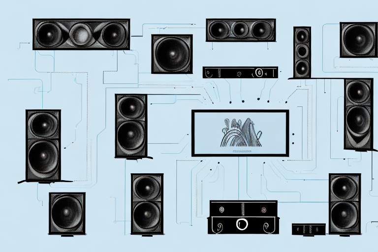 A home theater system with an equalizer connected to it