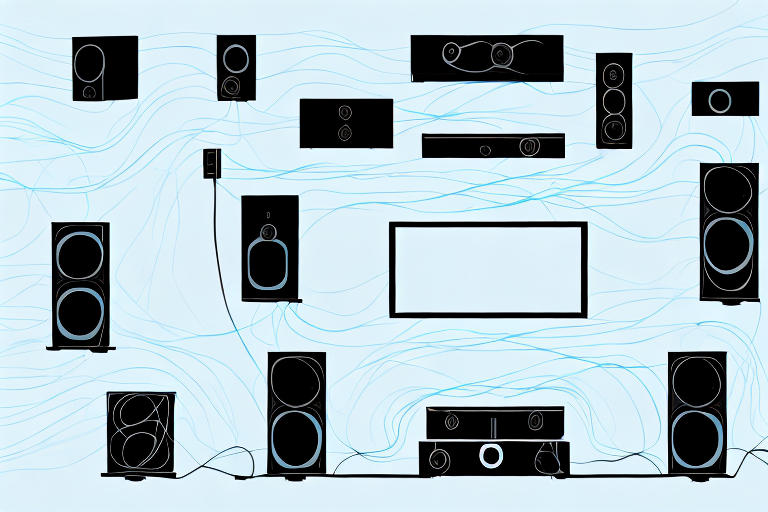 A home theater system with cables connected to the components