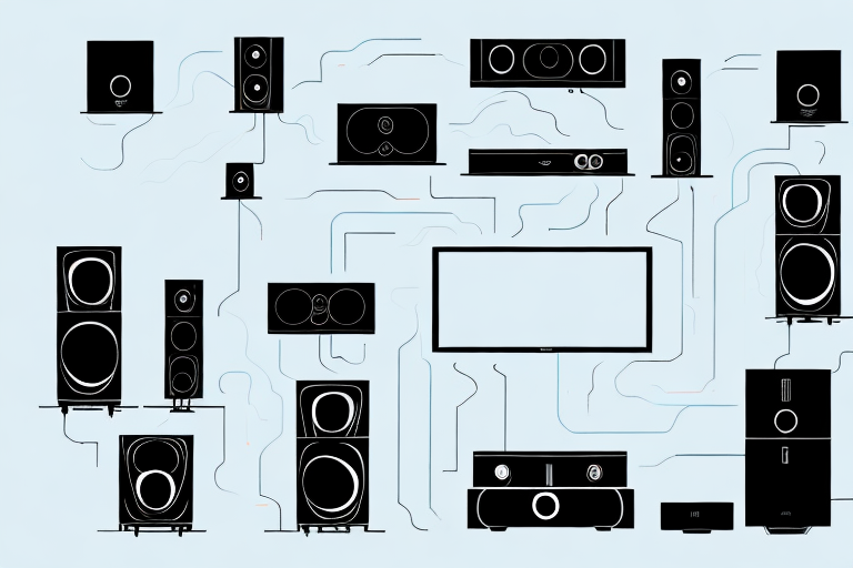 A home theater system setup with all the components connected