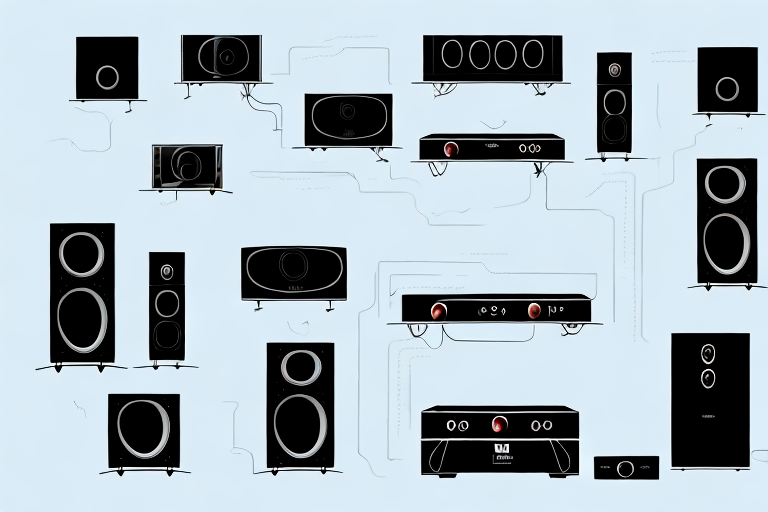 A home theater system with the components connected to a subwoofer