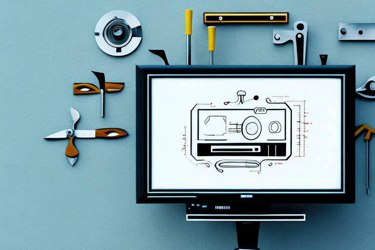A wall-mounted crt tv with the necessary tools and components for installation