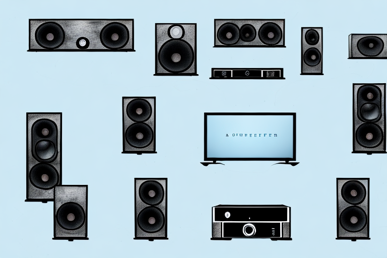 A home theater system connected to an amplifier