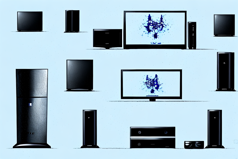 A ps3 home theater system and monitor connected together