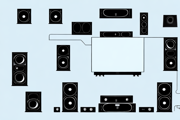 A home theater system setup with components and wiring