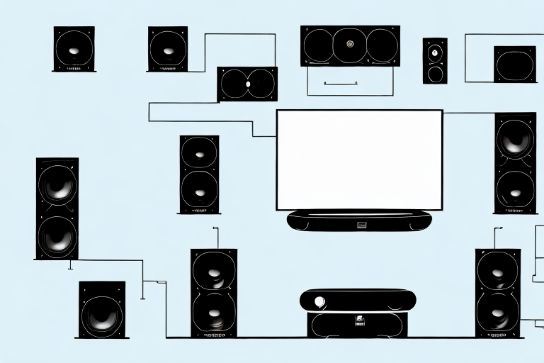 A 5.1 home theater system with its components and wiring