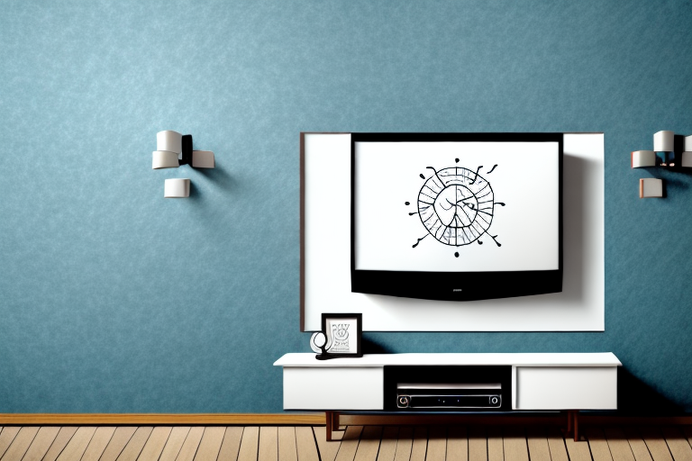 A wall with a television mounted on it