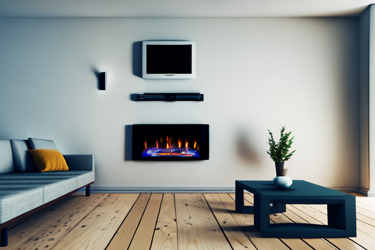 A stone fireplace with a television mounted on it