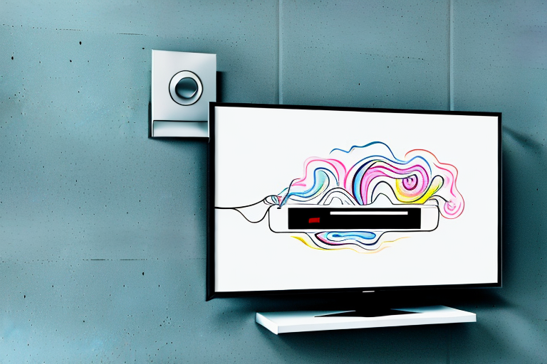 A wall-mounted television with a cable box attached