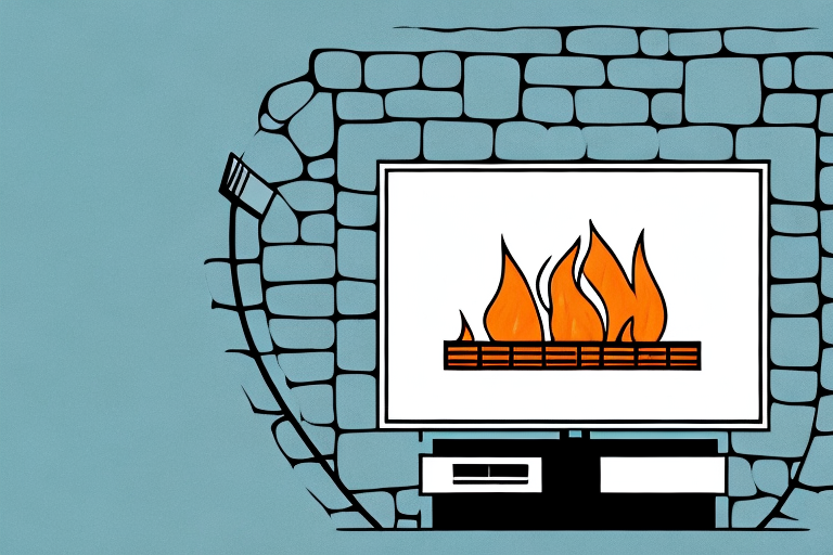 A fireplace with a cable tv mounted above it