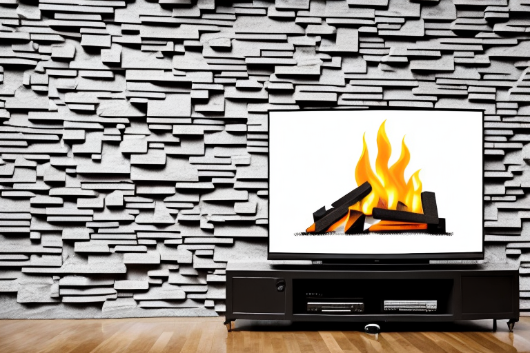 A brick fireplace with a television mounted above it