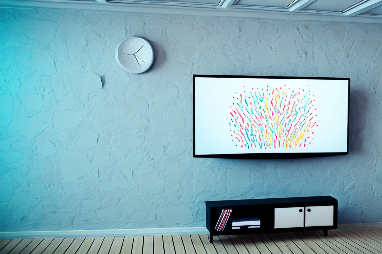 A wall with a 75 inch tv mounted at the optimal height