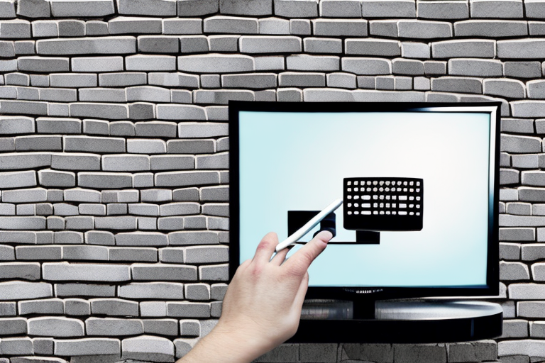 A person attaching a tv to a brick wall