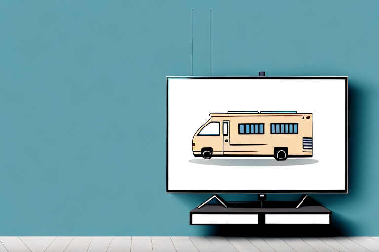 A person mounting a tv onto a wall in a recreational vehicle
