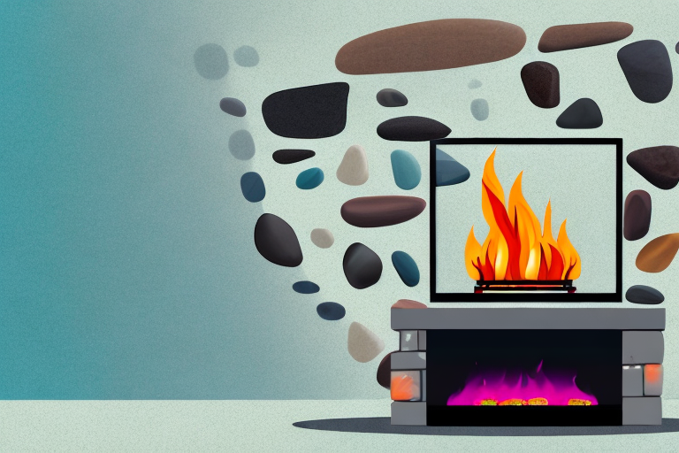 A rock fireplace with a tv mounted on it