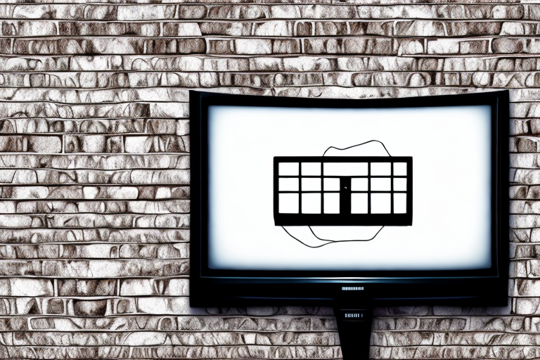 A tv mounted on a brick wall
