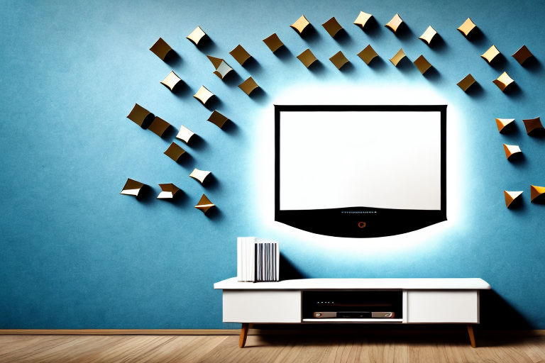 A wall with a tv mounted to it using metal studs