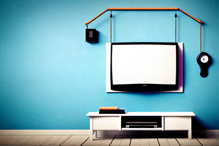A wall with a tv mounted on it using a bracketless hanging system