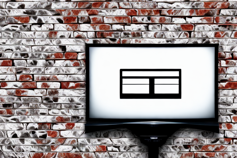 A tv mounted to a brick wall