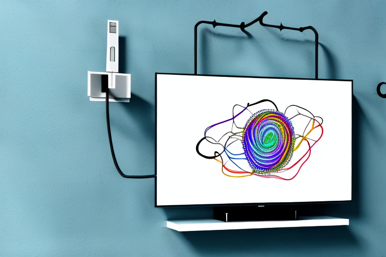 A wall-mounted tv box with the cables connected