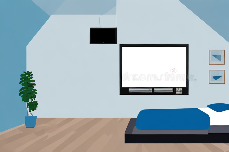 A bedroom with a flat-screen tv mounted on the wall