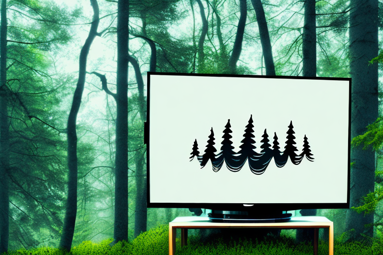A tv mounted on a wall in a forest