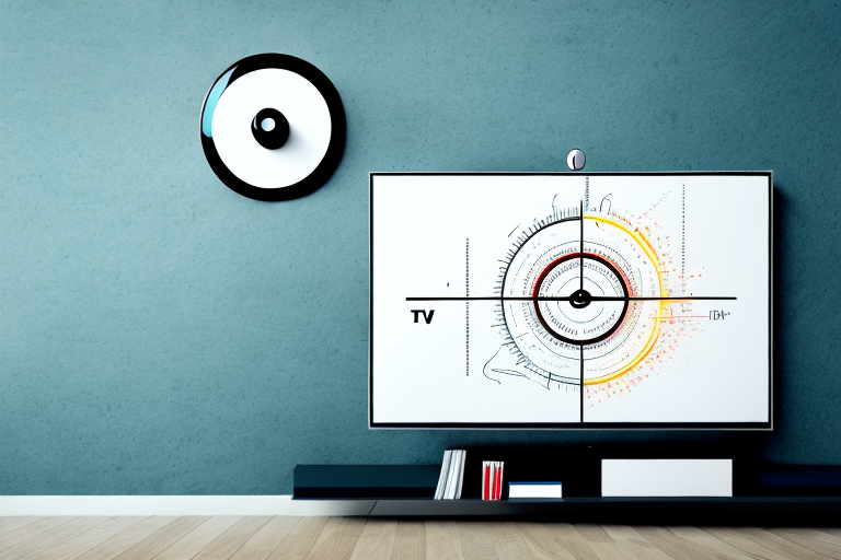 A wall-mounted tv with a measuring tape next to it
