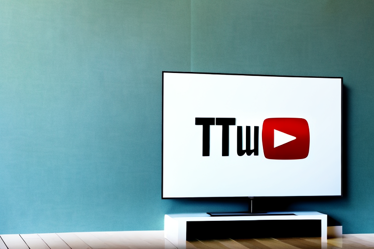 A wall-mounted tv with the youtube logo displayed on the screen