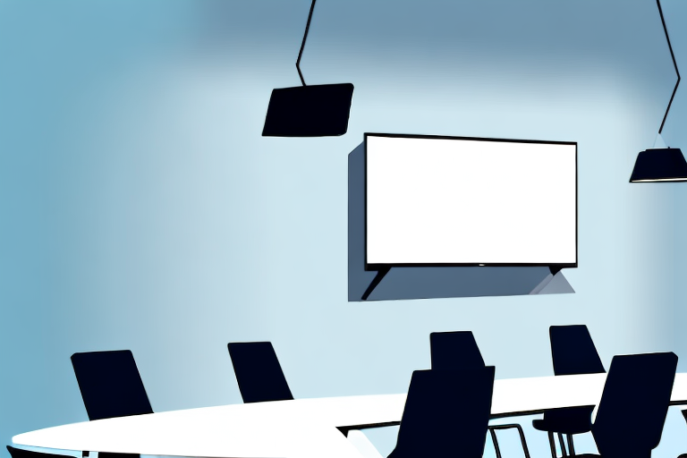 A boardroom with a wall-mounted tv