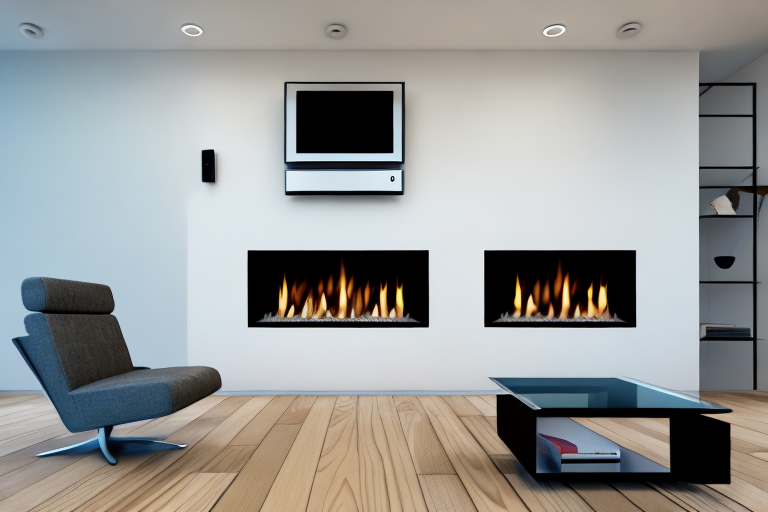 A gas fireplace with a tv mounted above it
