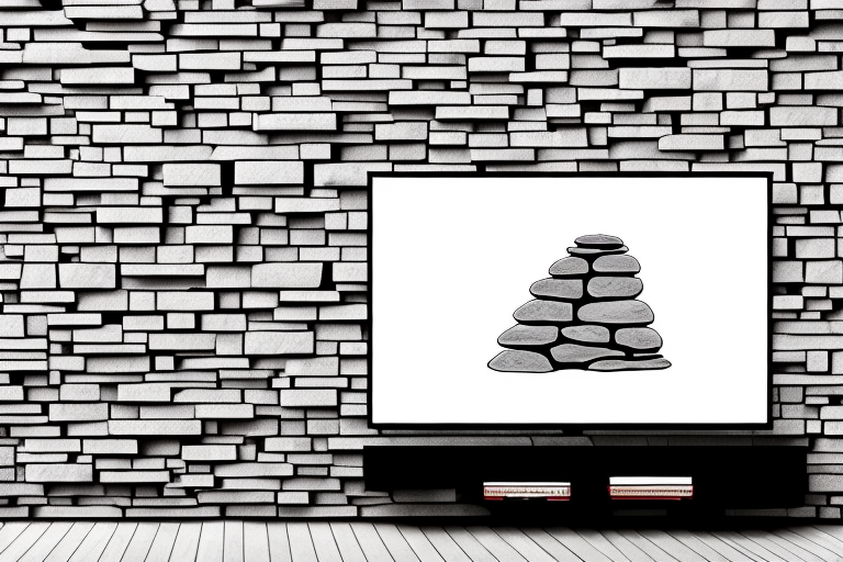 A wall with stacked stone and a mounted flat-screen tv