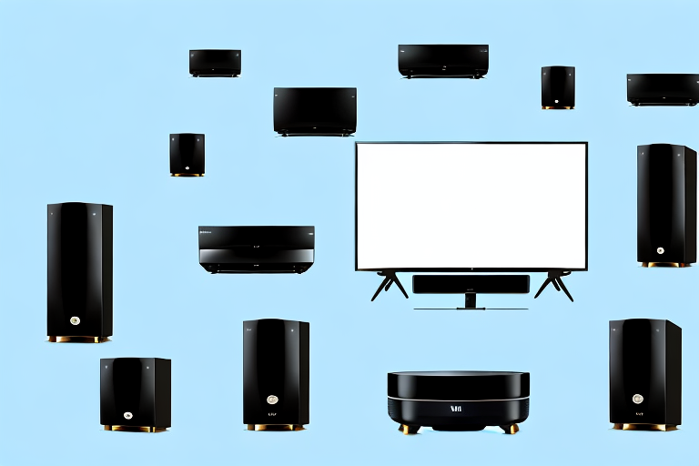 A yamaha yht-4950u 4k home theater system with a tv connected to it