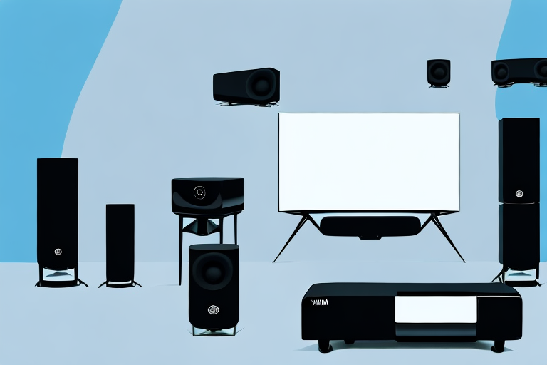 A yamaha yht-4950u 4k home theater system with a tv in front of it